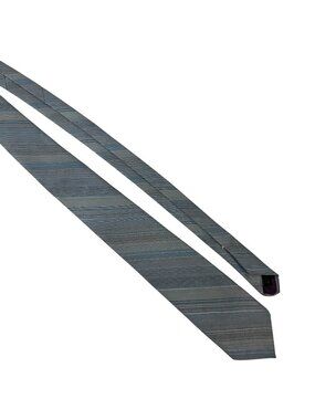 Striped Polyester Mens Tie Gray & Blue Textured Diagonal Pattern